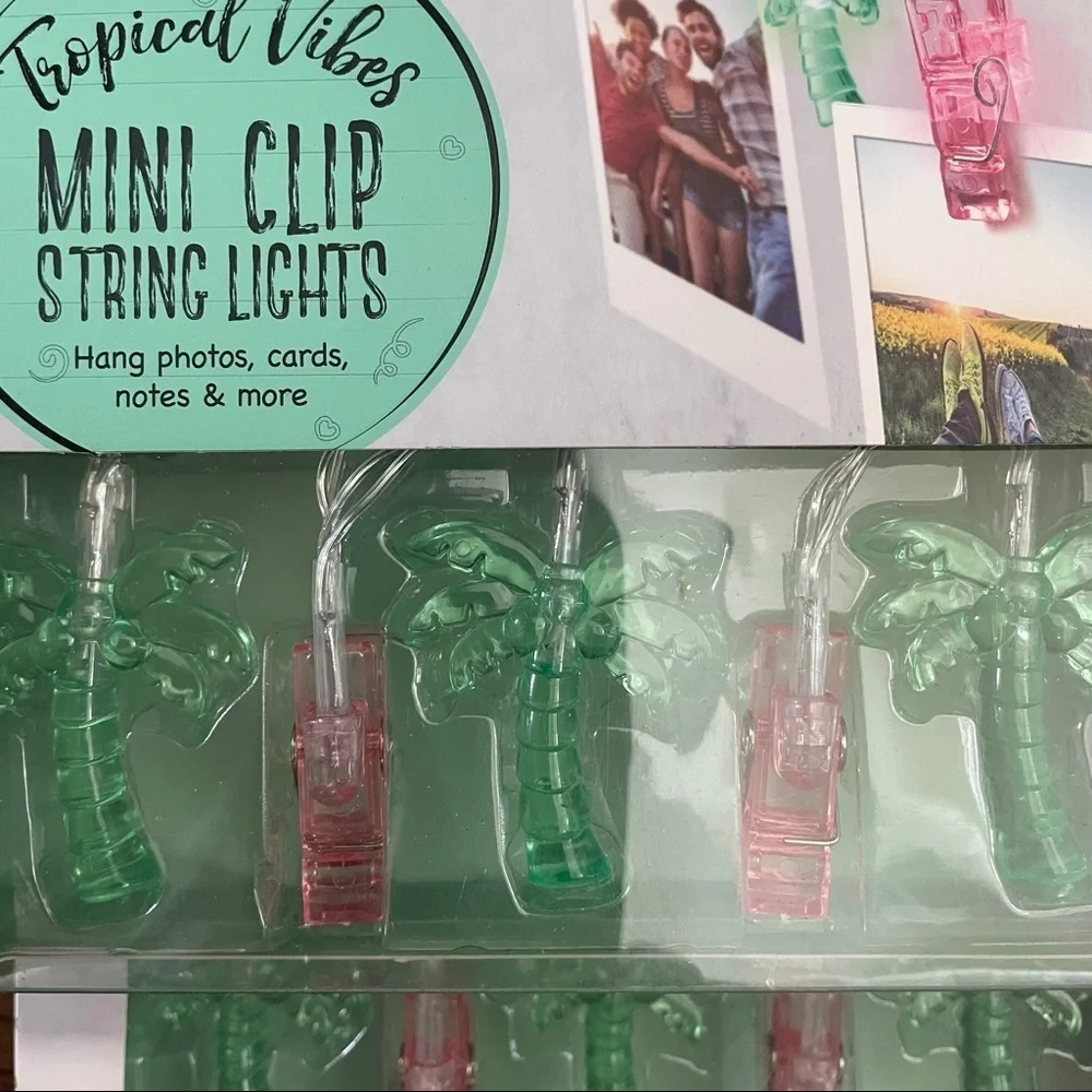 NWT sets of LED palm tree string light sets 2 total green pink indoor outdoor